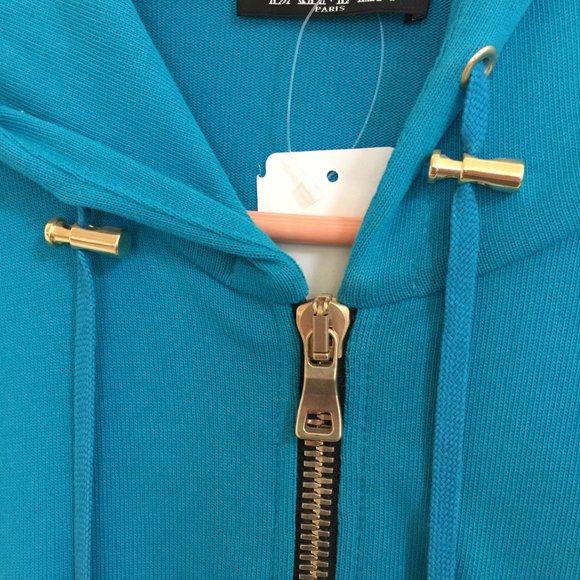 Balmain Paris Made in ITALY Men Turquoise Long Hooded Sweatshirt Sweater New - Picture 7 of 12